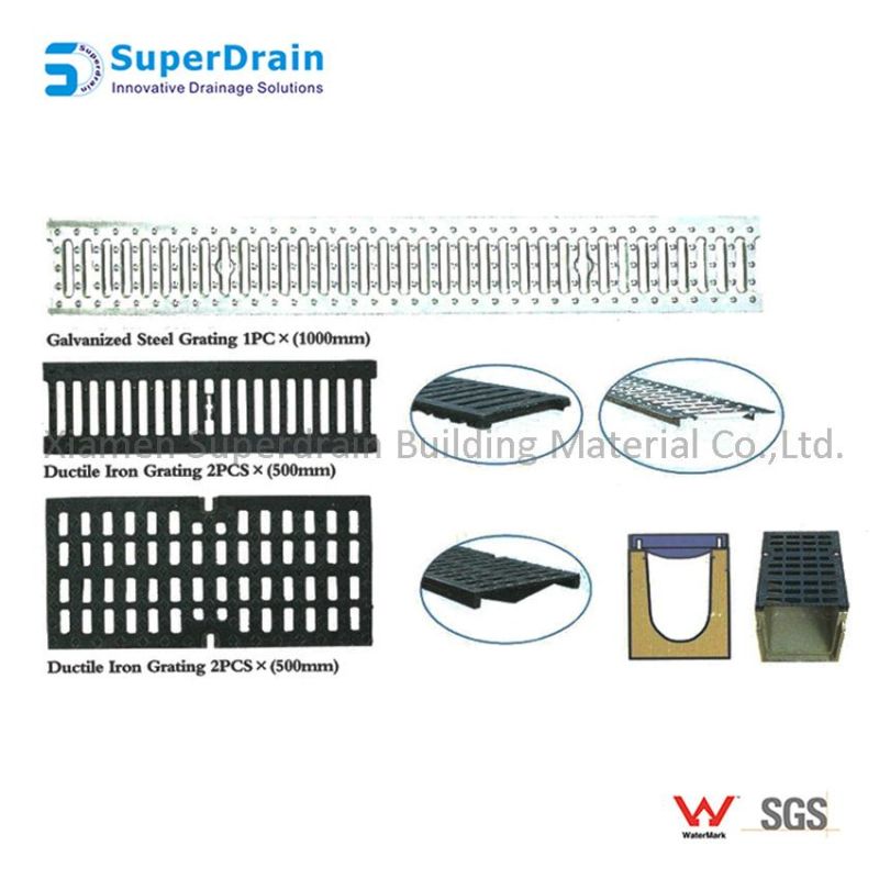 Polymer Concrete Trench Drain with Ductile Iron Grating for Surface Gully Drainage System