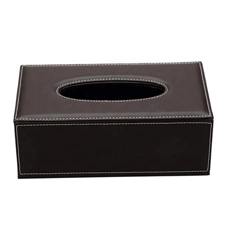 Customized Hot Sale Fashion Black Rectangular Leather Tissue Box