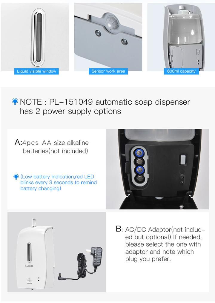 Touchless Hand Sanitizer Spray Soap Dispenser Pl-151049 for Hospital, School
