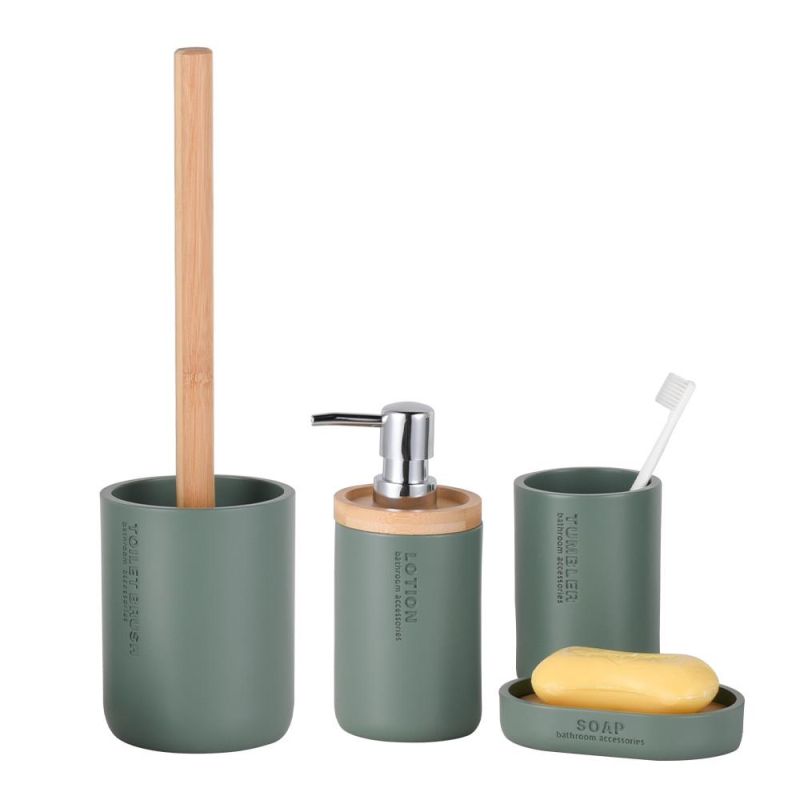 Victor Avocado Green Decor Storage Bath Accessories Set Four-Piece Bamboo Bathroom Set