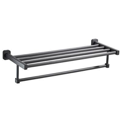 Yundoom OEM Matt Black Square2-Layer Towel Rail 304 Stainless Steel Double Towel Rack Towel Bar Wall Mounted Bathroom Accessories Towel Holder