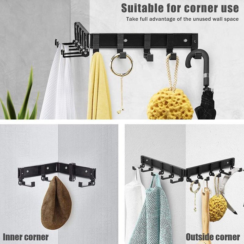 Wall Mounted Coat Hook, Foldable Metal Wall Hanger with, Save Space, Suitable for Corner Use, Hook Rack for Home Livingroom Bathroom Kitchen