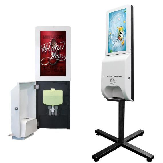 Auto Dispenser Mental Cover Hand Sanitizer Kiosk with 21.5inch Ad Player in Stock