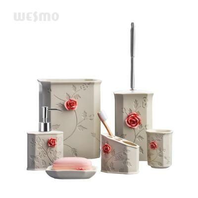 Embossed Flowers Polyresin Washroom Bathroom Accessories Set