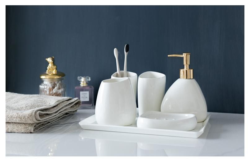 Modern European Irregular Designed White Ceramic Five-Piece Bathroom Accessories