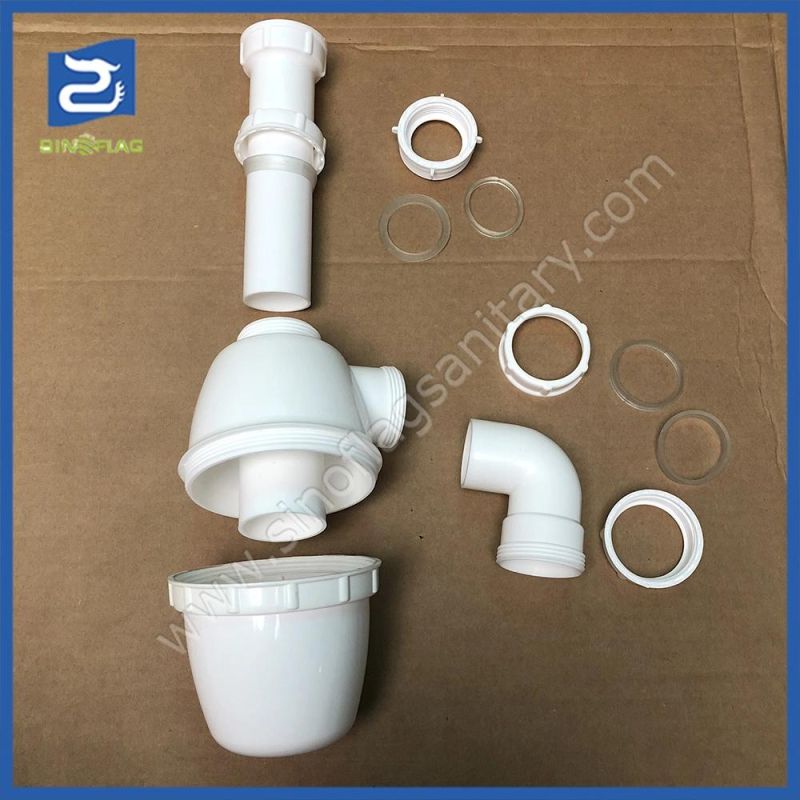 1.1/2*DN40 Plastic White Sink Siphon Bottle Trap with Elbow