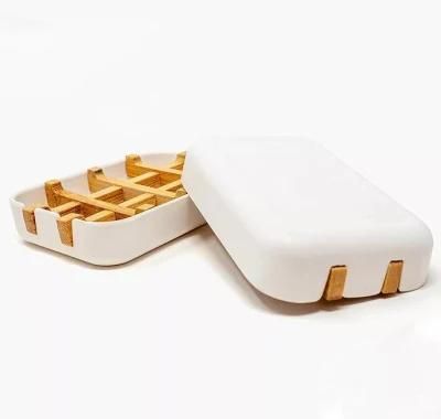 Sustainable Eco-Friendly Soap Dish Bag Set Bathtub Square Shape Bamboo Wooden Soap Holder Dish