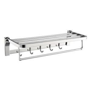 Luolin Stainless Steel 304 Hotel Towel Rack Bathroom Folding Shelf Shower Towel Bar Holder Organizer with Extra Hooks, 91095-8