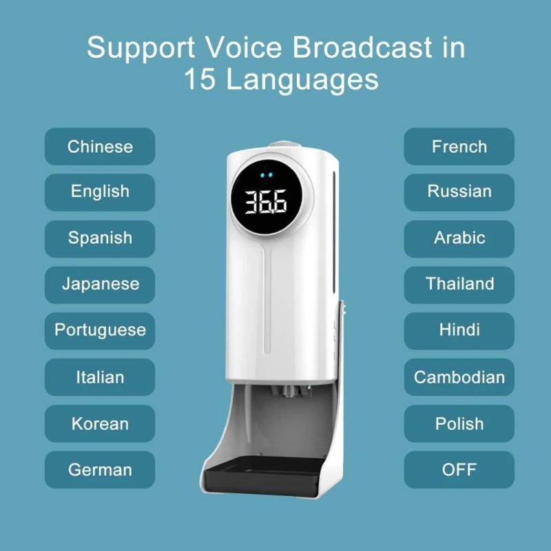 18 Languages Khmer Languages K9 PRO Dual 1200ml Thermometer Auto Soap Dispenser 2 in 1 Forehead and Hand Temperature Measuring