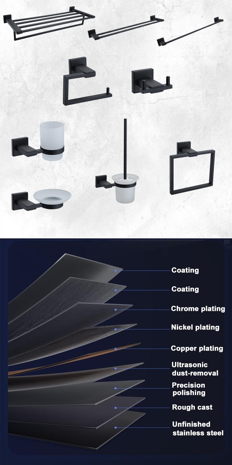 Sanitary 304 Stainless Steel Black Surface Bathroom Accessories Set