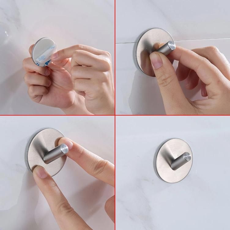 304 Stainless Steel 3m Single Adhesive Door Wall Metal Coat Hooks Big Round Base Robe Bathroom Towel Hooks