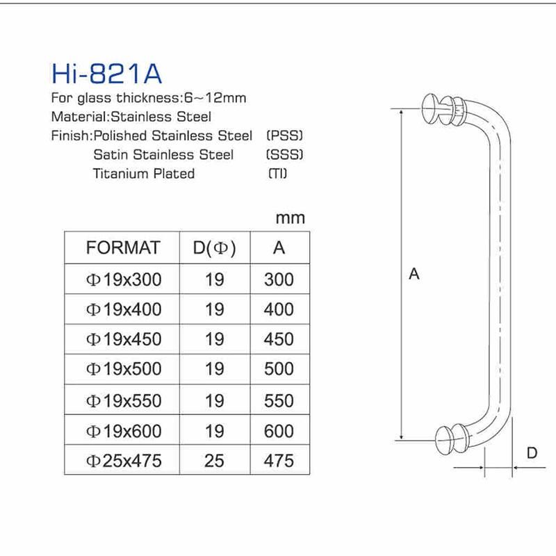 Hi-821A Shower Glass Stainless Steel Bathroom Room Door Handle