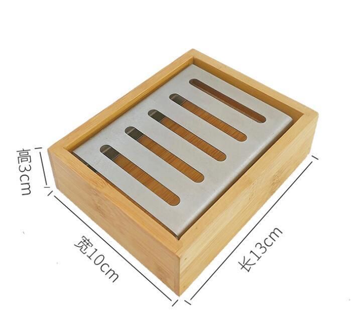 Bamboo Soap Box Stainless Steel Soap Dish