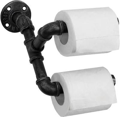 Industrial Style Wood Wall Mounted Pipe Toilet Paper Holder with Shelf
