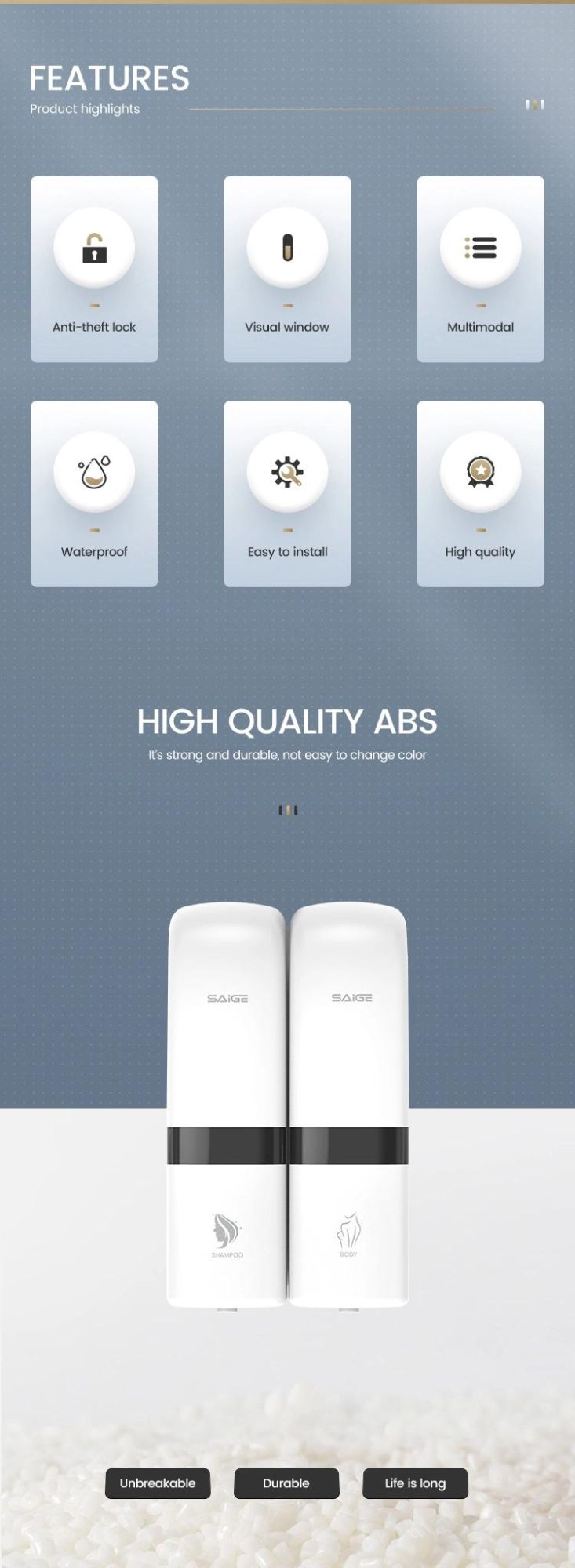 Saige Bathroom 200ml*3 Wall Mounted ABS Plastic Manual Soap Dispensers for Shampoo
