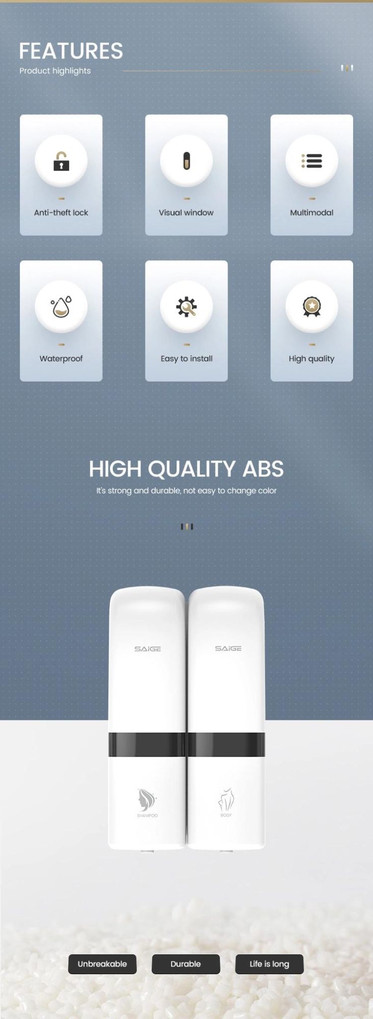 Saige Bathroom 200ml*3 Wall Mounted ABS Plastic Manual Soap Dispensers for Shampoo