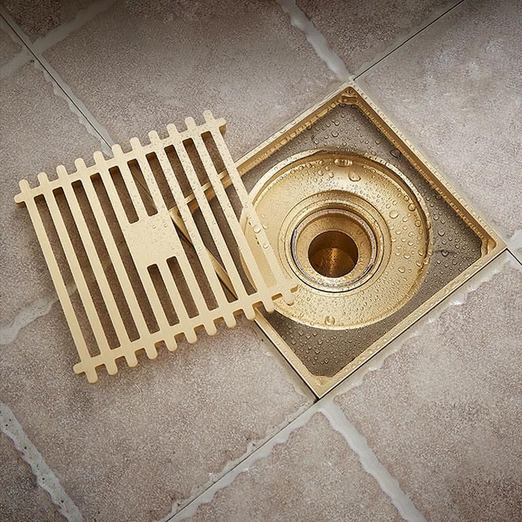 European Linear Shower Drain Solid Brass Floor Drainer Gold