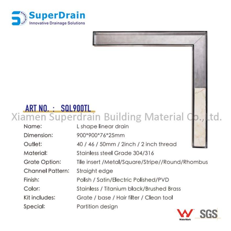 OEM SUS Hidden Linear Shower Floor Grate with Side Outlet