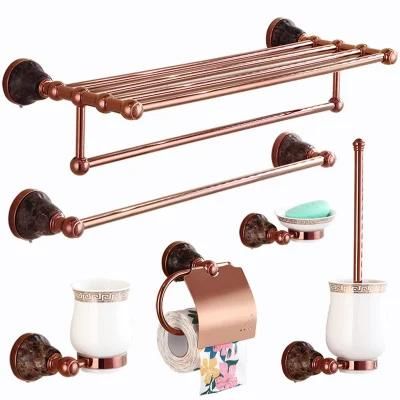 Wall Mounted Polished Rose Marble Decorate Elegant Hotel Metal Towel Rack