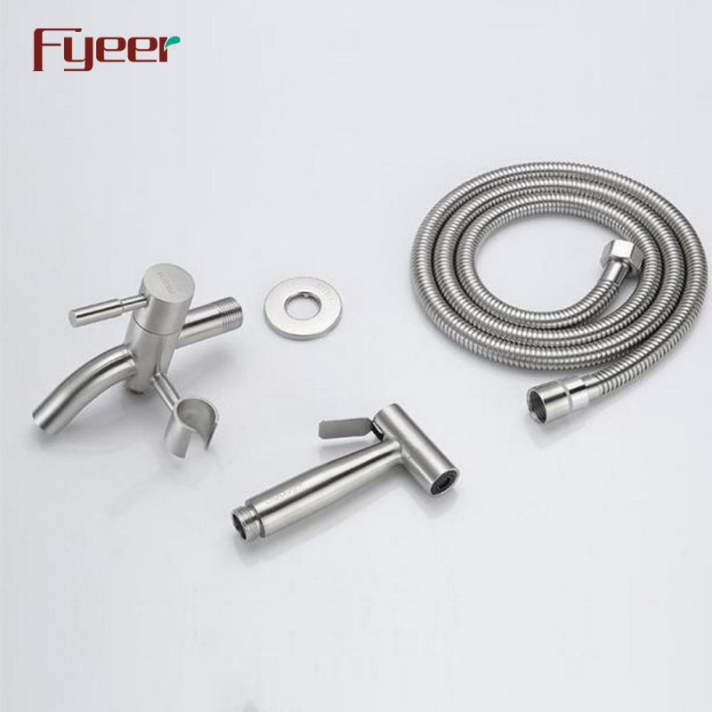 Fyeer 304 Stainless Steel Wall Bib Tap with Shattaf Spray