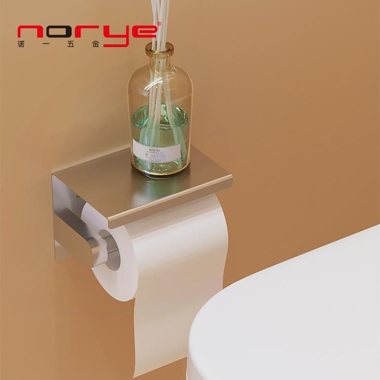 Wall Mount Toilet Paper Holder with Storage Shelf Matte Black Stainless Steel