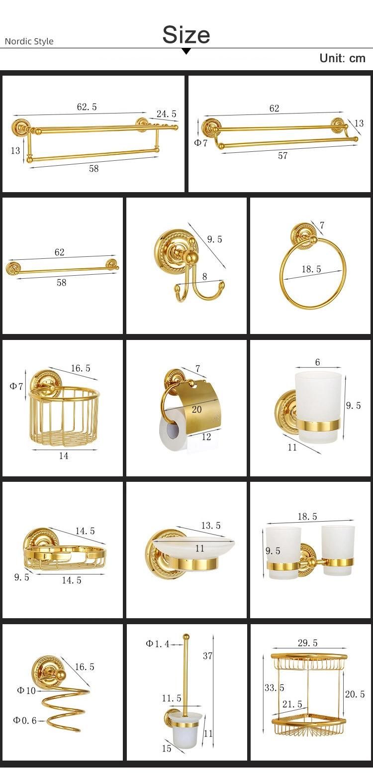Polishing Gold Bathroom Wall Mounted Towel Shelf Holder Metal Towel Rack Set