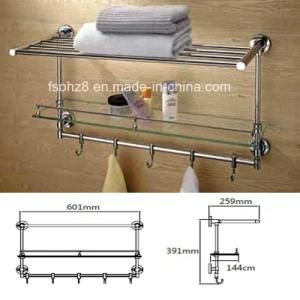 Bathroom Towel Rack and Glass Shelf with Movable Hooks (830)