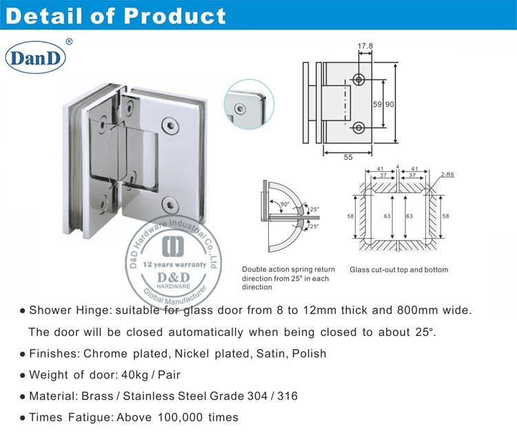 Stainless Steel Satin 12mm Commercial Door Hinges for Glass Doors