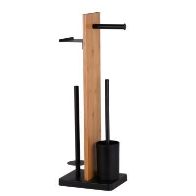 Wood Toilet Brush with Stand Paper Towel Holder Brush for Bathroom