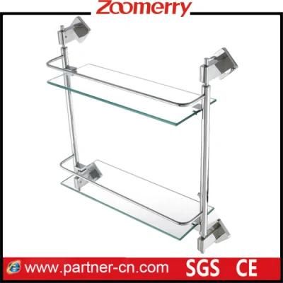Stainless Steel Diamond-Shaped Double Layer Glass Shelf for Bathroom