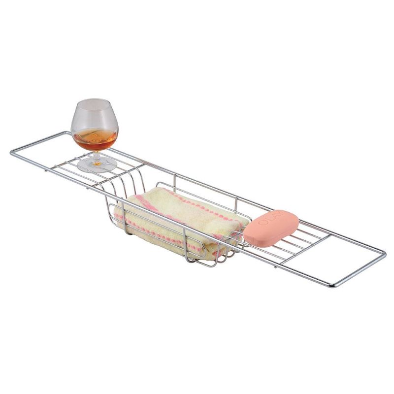 Stainless Steel Bathoom Accessories Expandable Bath Caddy Shelf Bathtub Tray Rack