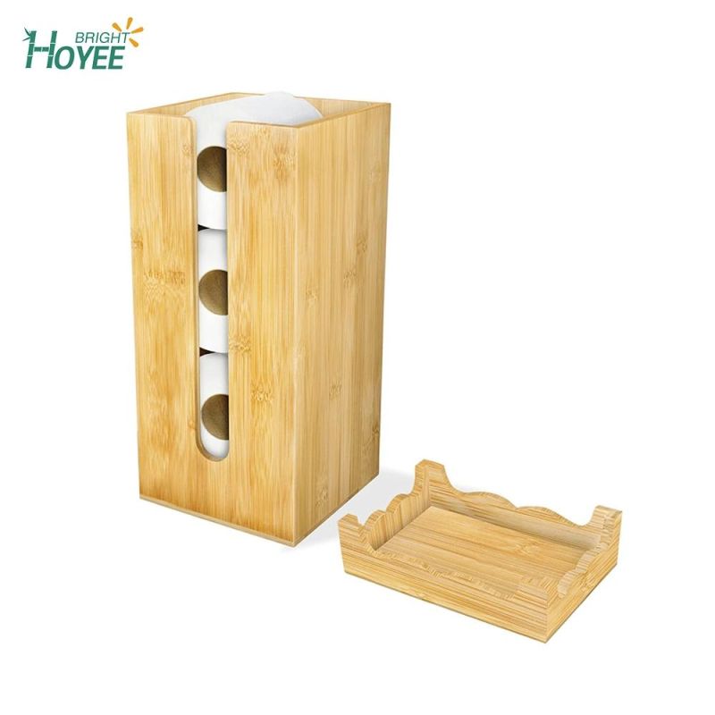 Natural Bamboo Toilet Paper Holder with Shelf Tray