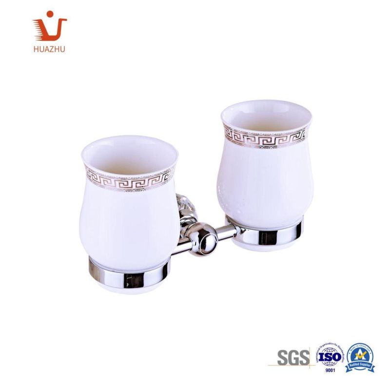 Wall Hanging Tumbler Holder Double Cup Chrome Plating Zinc Alloy + Ss201