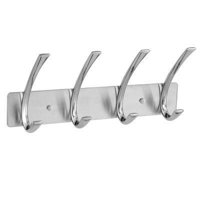 Stainless Steel Heavy Duty Coat and Hat Hook Rail Wall 4 Tri Hooks