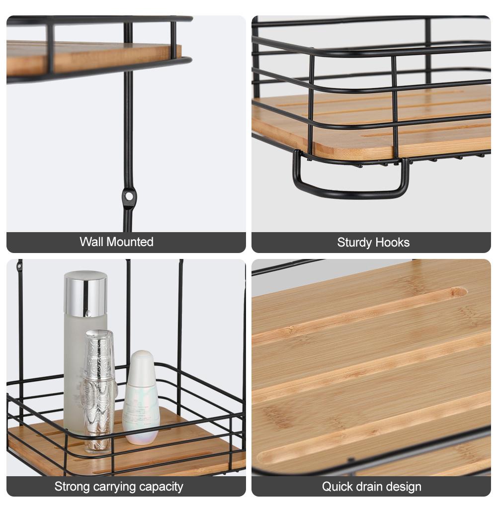 3 Tier Metal Wall Mounted Bamboo Hanging Bathroom Storage Shelf Shower Caddy