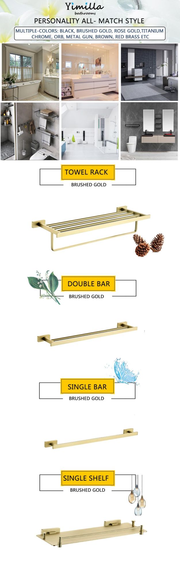 Bathroom Sanitary Brushed Gold Bathroom Fittings Paper Soap Shelf Towel Holder
