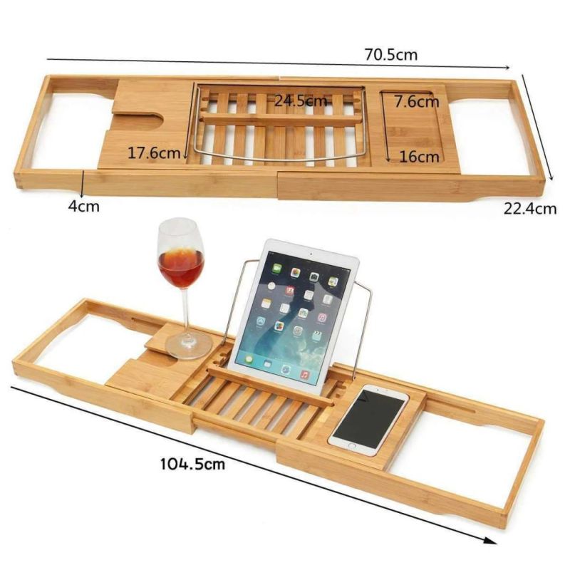 Nature Gear Wood Bamboo Luxury Bath Caddy for Your Book, Tablet or Smartphone - Bathtub Tray with Extending Arms