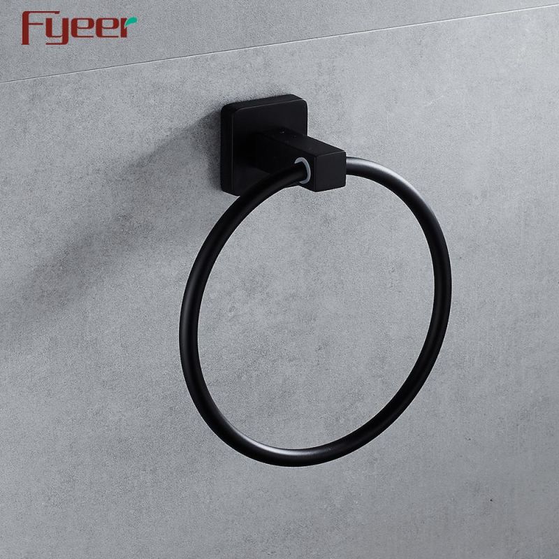 Fyeer Bathroom Accessory Aluminum Matt Black Towel Ring