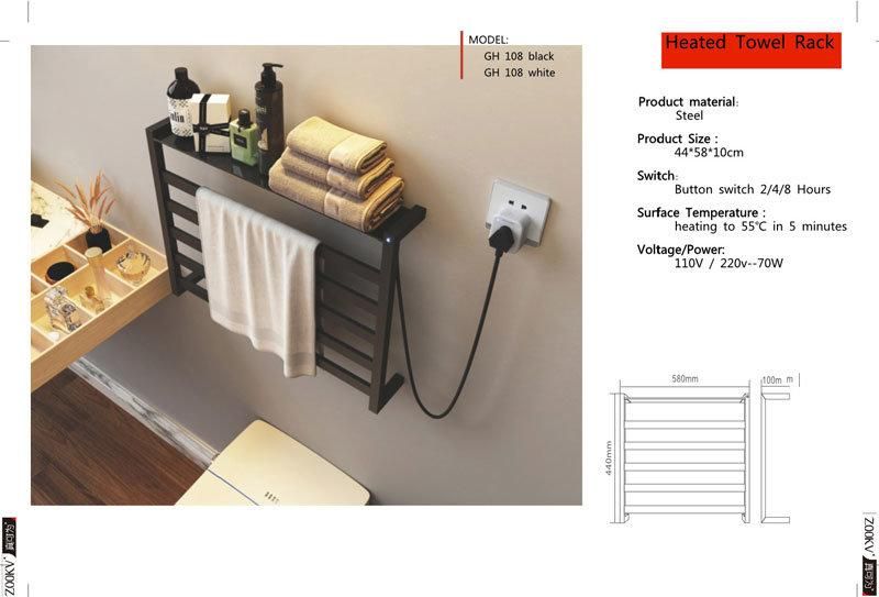 Wall Mounted Towel Warmer Dryer Rack for Bathroom Black Stainless Steel Towel Radiator Electric Heated Towel Rail Shower Caddy