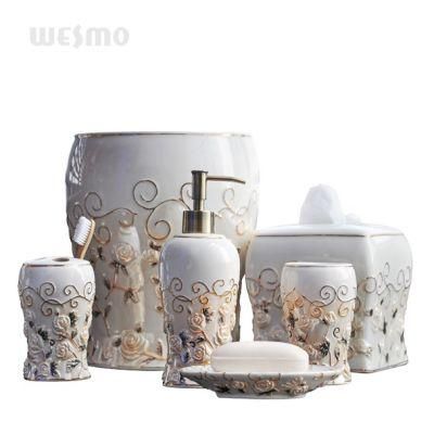 Floral Porcelain Ceramic Stoneware Bathroom Accessory Set