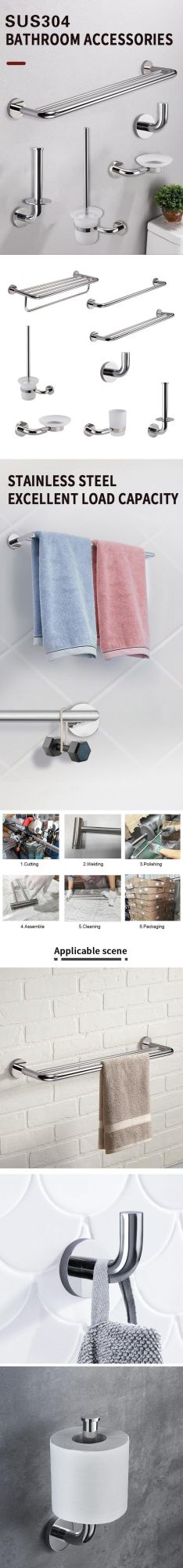 European Design Stainless Steel Chrome 6 PCS Bathroom Accessories Set for Hotel