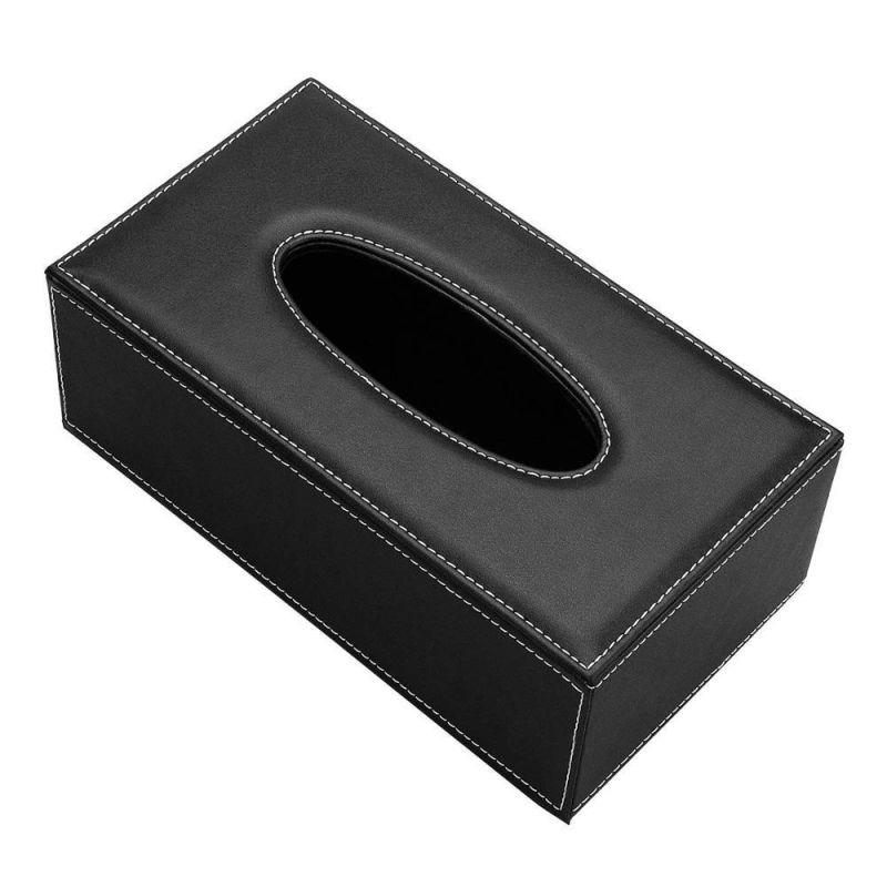 Customized Hot Sale Fashion Black Rectangular Leather Tissue Box