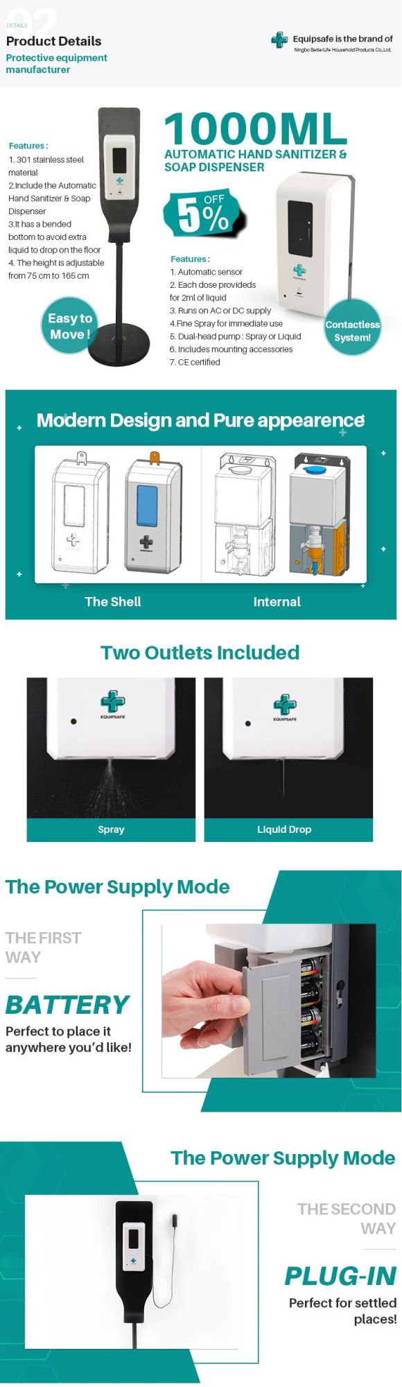 Equipsafe OEM/ODM Acceptable Custom Automatic Hand Spray Liquid Sanitizer Dispenser