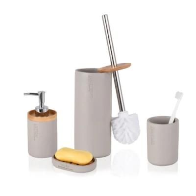 Modern Designed Polyresin with Bamboo 4-Piece Bathroom Accessories Set Shower Toilet Accessories