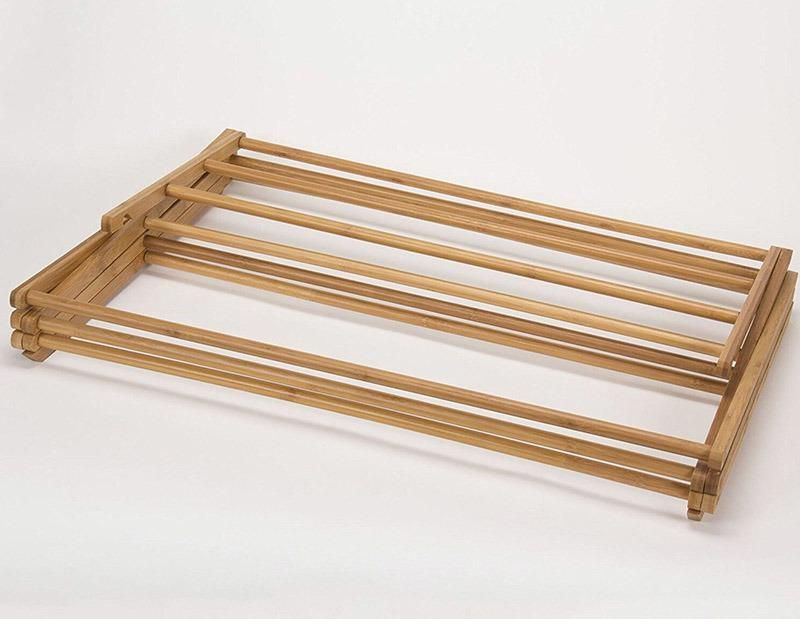 Natural Bamboo Foldable Towel Rack with Shelf for Bathroom