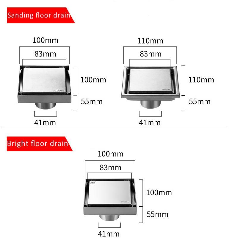 15*15cm Hidden Floor Drain Trap Tile Insert Floor Drain Square Anti-Odor Invisible Hair Stopper Floor Drain