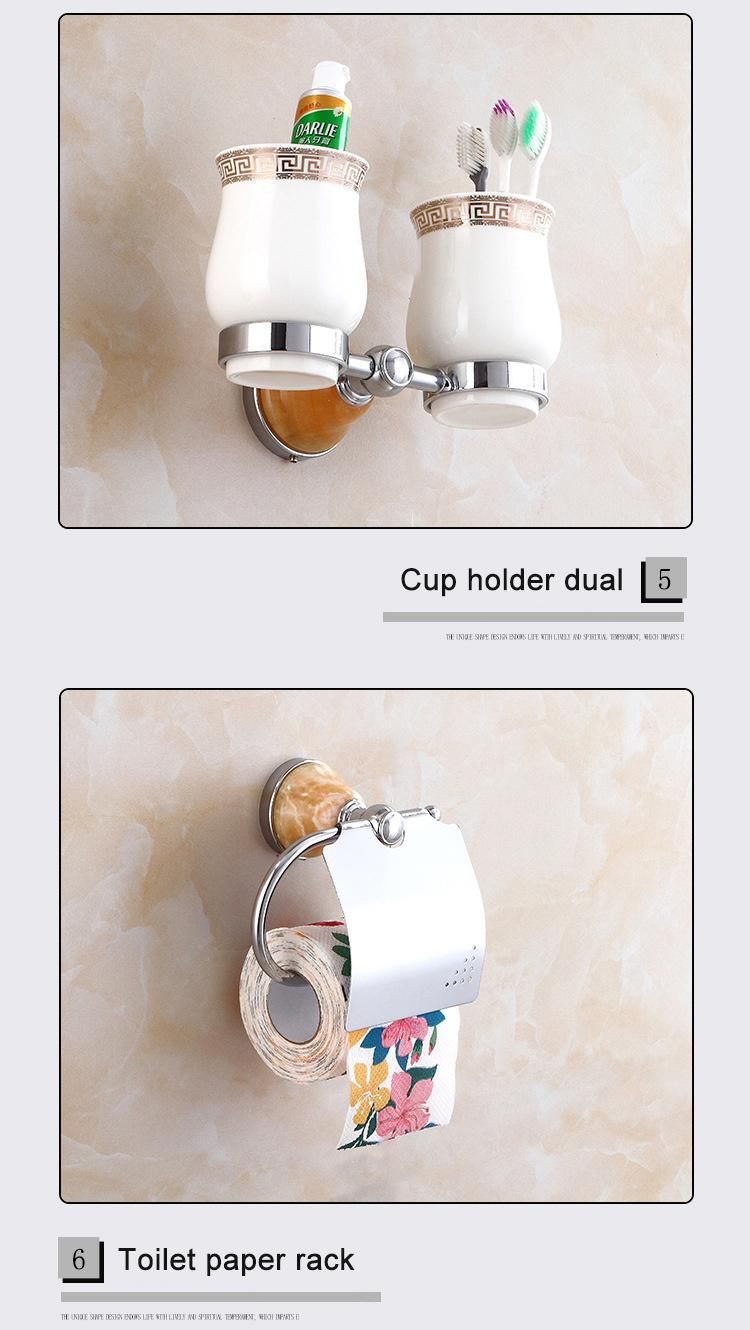 Commercial Hotel Wall Mounted Chrome Plating Marble Decorate Bath Towel Rack Set