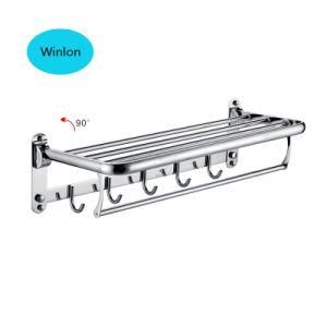 304 Stainless Steel Folding Towel Racks with Hooks Multifunctional Bath Towel Rack