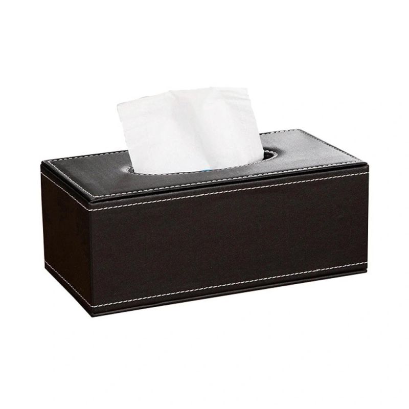 Customized Hot Sale Fashion Black Rectangular Leather Tissue Box