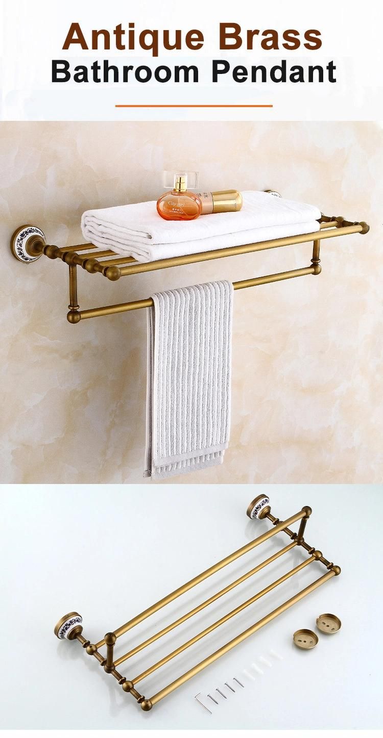 European Vintage Hotel Bathroom Towel Rack Set Elegant Wall Antique Brass Towel Rack
